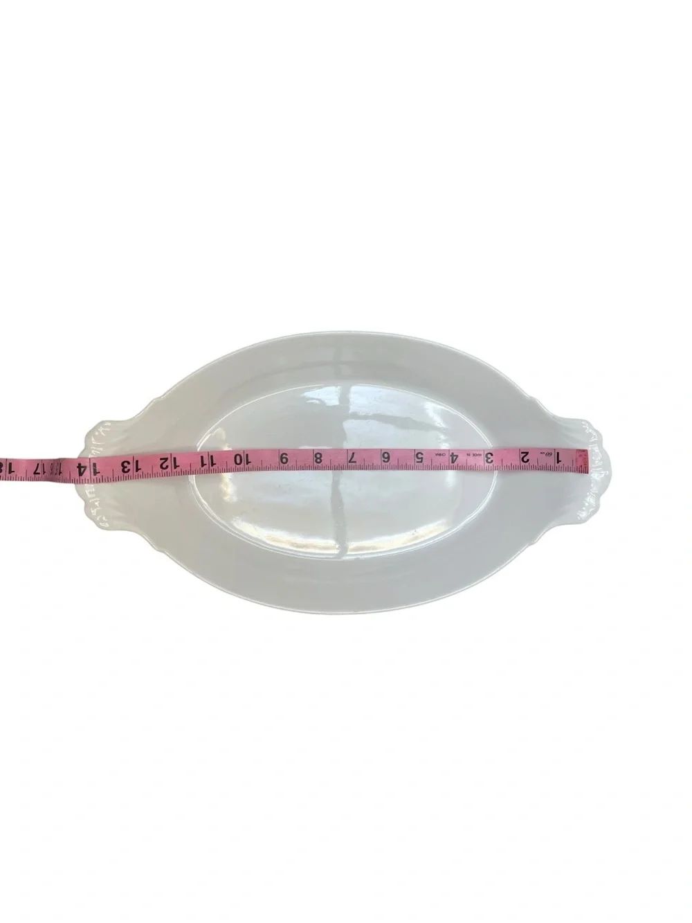 Vintage French Ironstone Serving Bowl White Oval Shell Handles Farmhouse